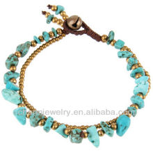 Natural Turquoise Stone with Brass Beads Hand Crafted Bracelet Vners SB-0027